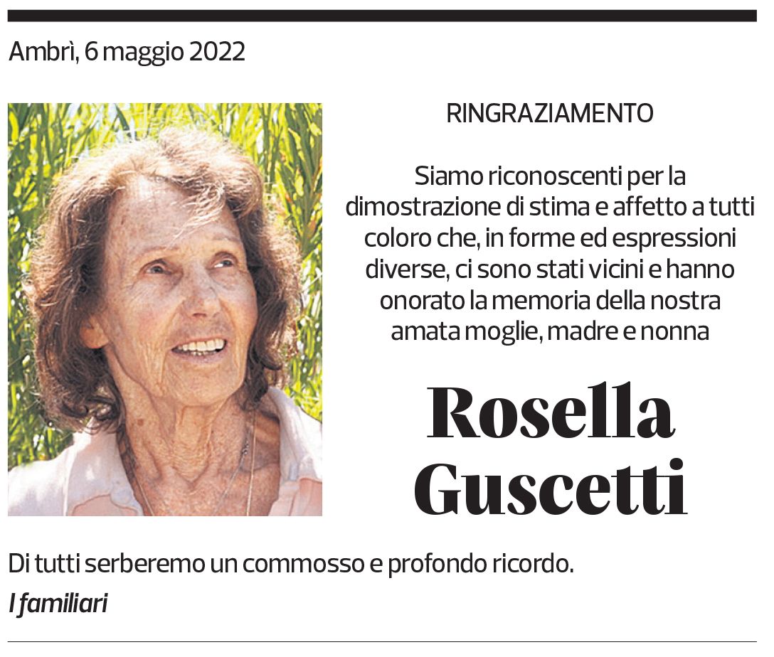 Annuncio funebre Rosella Guscetti