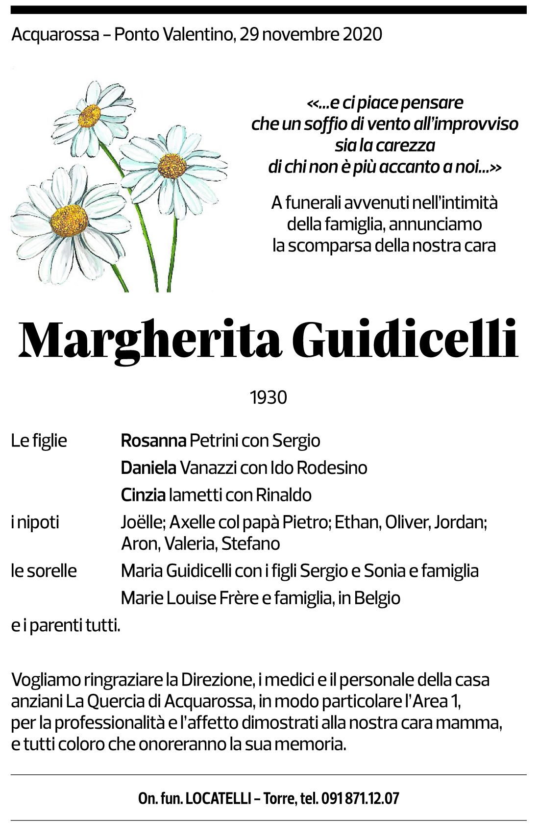Annuncio funebre Margherita Guidicelli