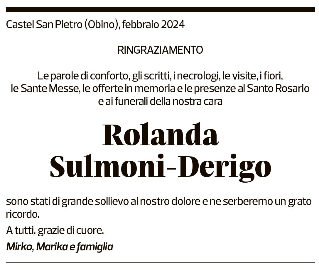 Annuncio funebre Rolanda Sulmoni-derigo