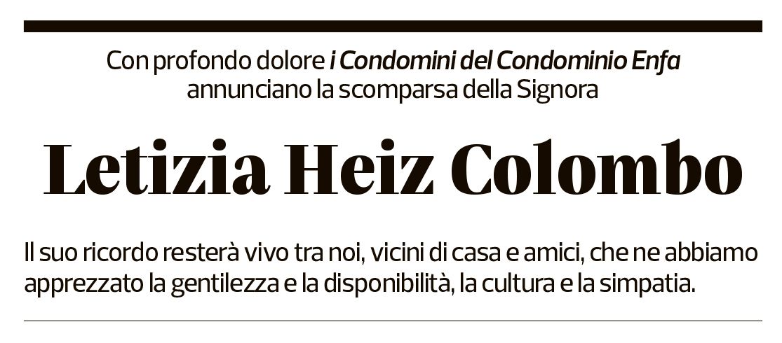 Annuncio funebre Letizia Heiz Colombo