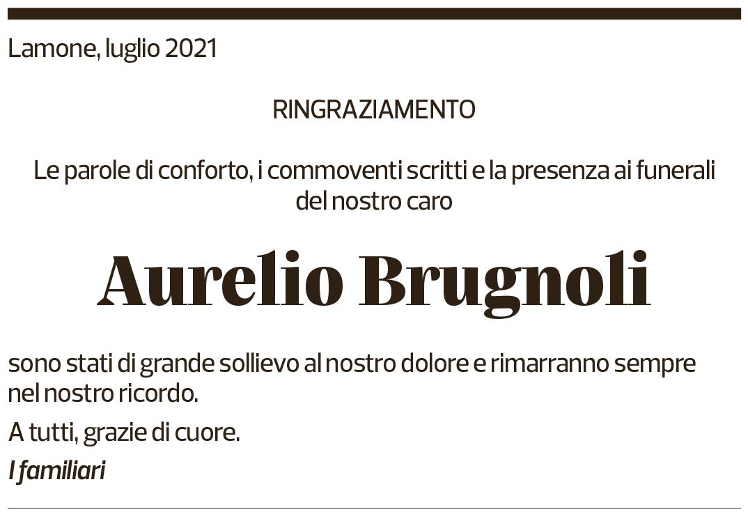 Annuncio funebre Aurelio Brugnoli