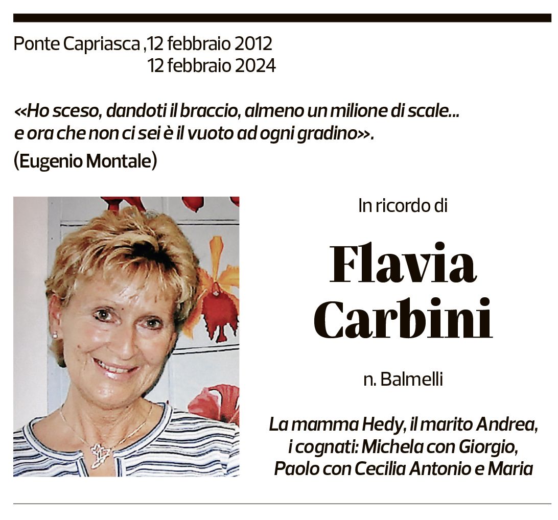 Annuncio funebre Flavia Carbini