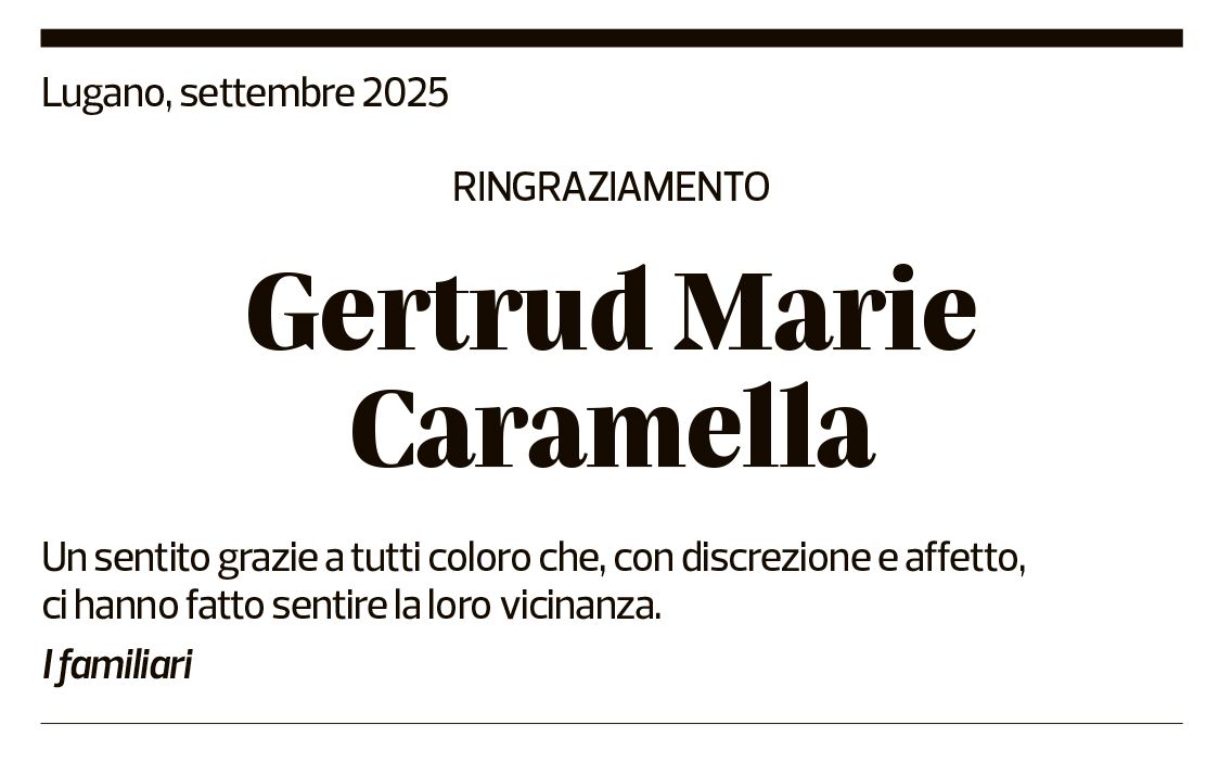 Annuncio funebre Gertrud Marie Caramella