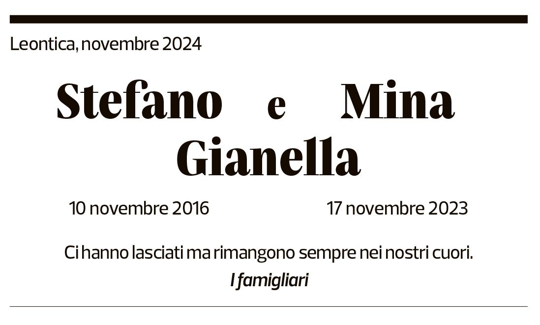 Annuncio funebre Stefano E Mina Gianella