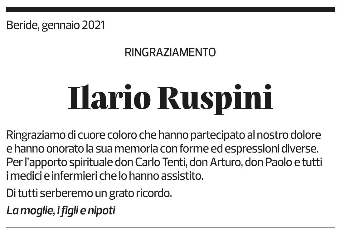 Annuncio funebre Ilario Respini