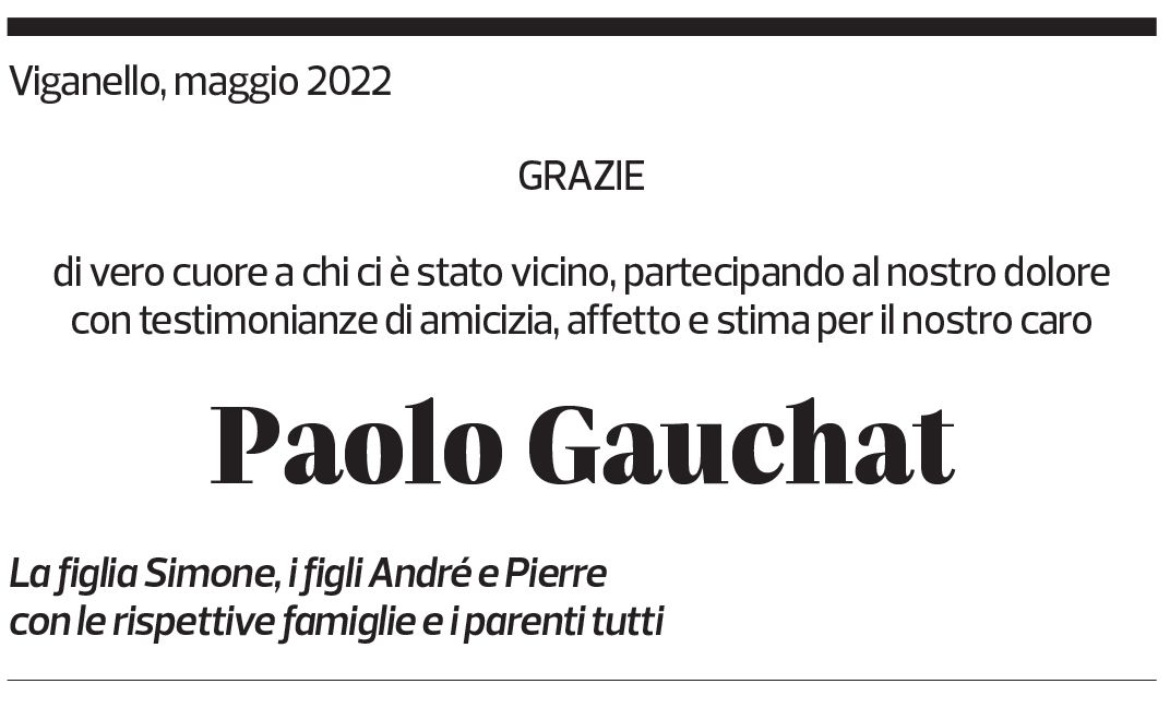 Annuncio funebre Paolo Gauchat