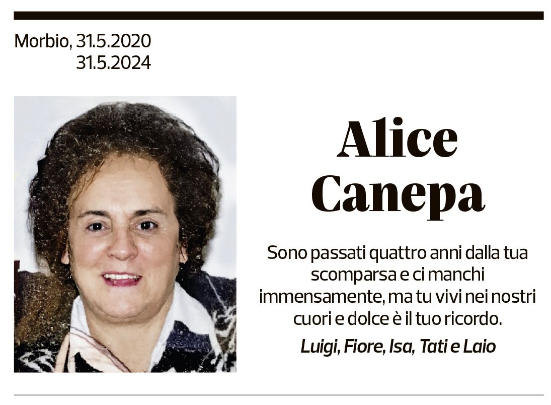 Annuncio funebre Alice Canepa