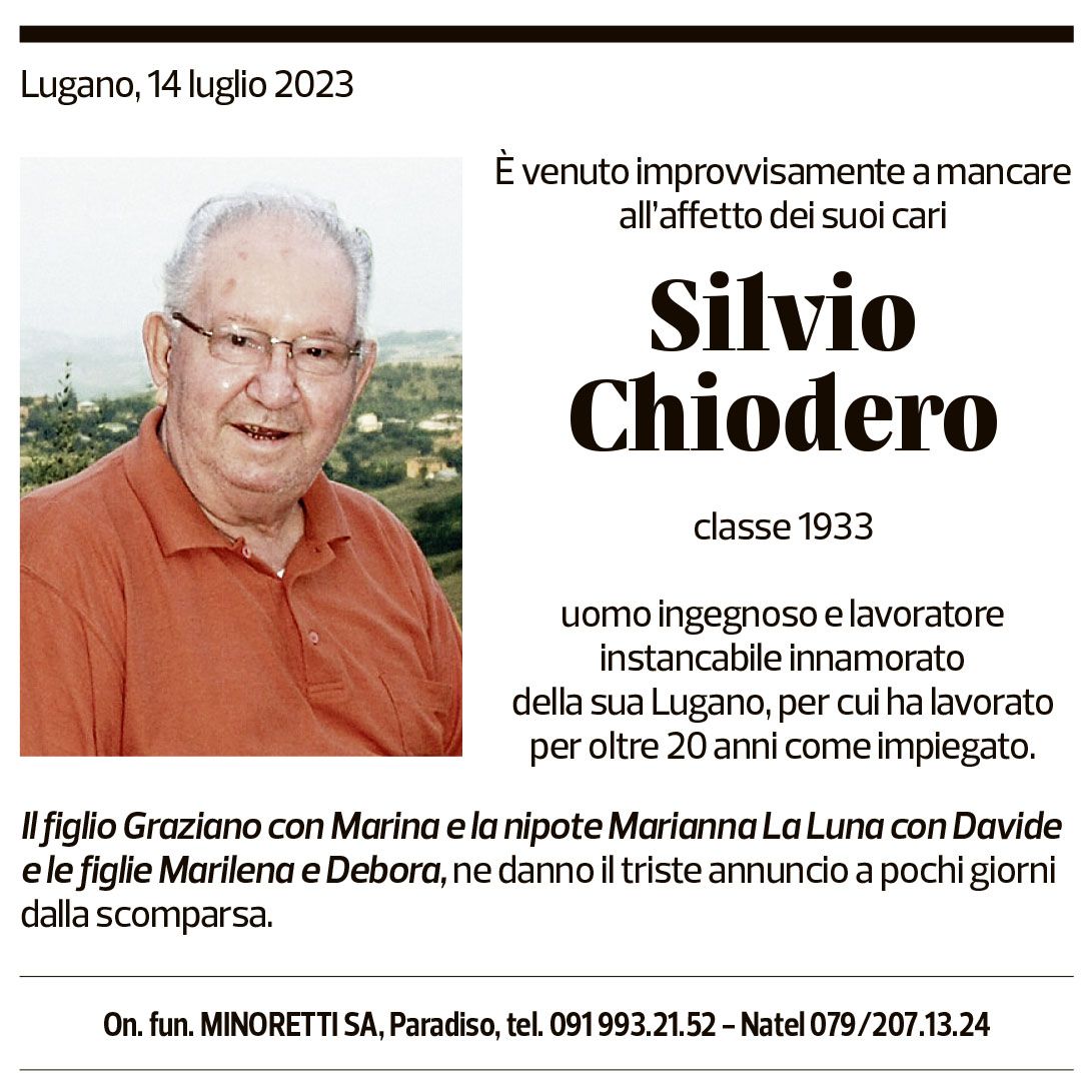 Annuncio funebre Silvio Chiodero