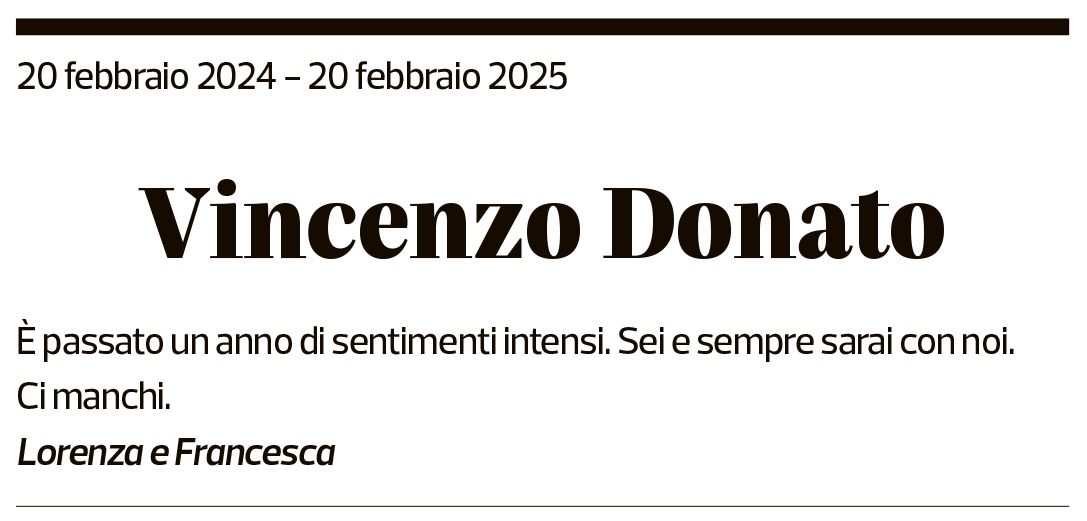 Annuncio funebre Vincenzo Donato