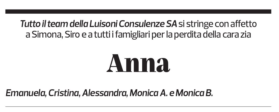 Annuncio funebre Anna Mazzuchelli