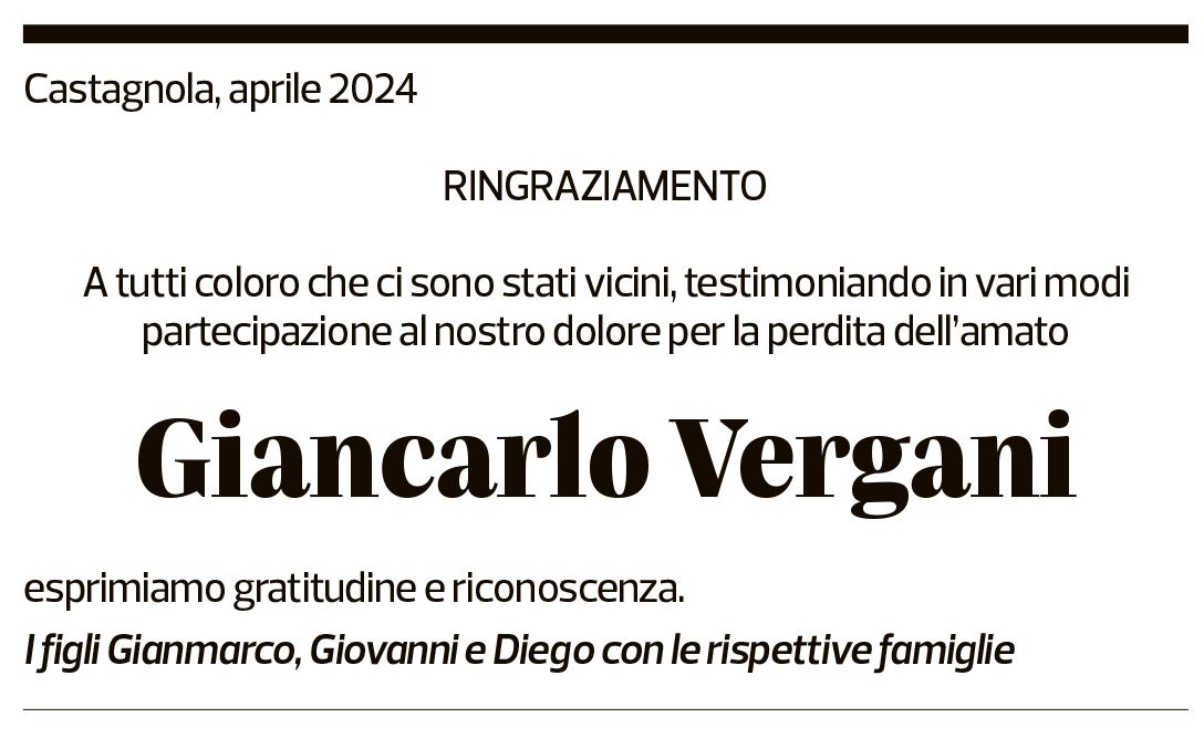 Annuncio funebre Giancarlo Vergani