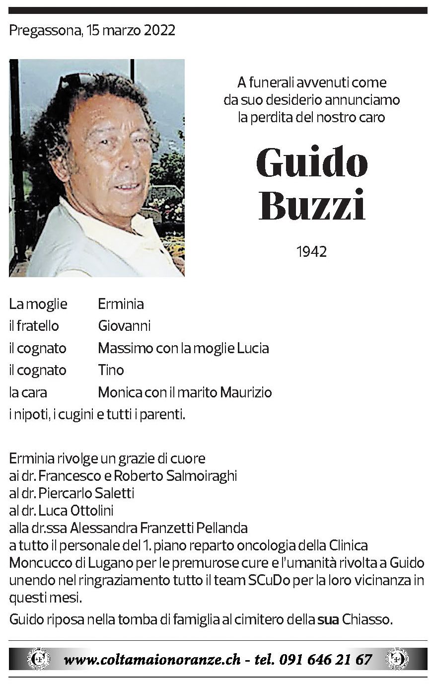 Annuncio funebre Guido Buzzi