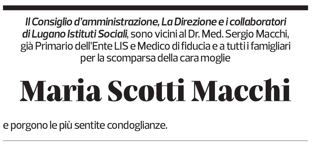 Annuncio funebre Maria Scotti Macchi