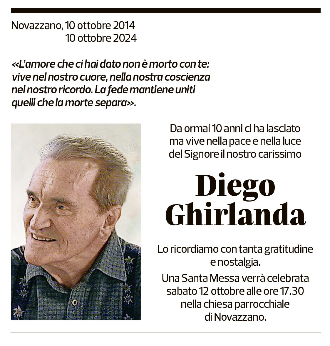 Annuncio funebre Diego Ghirlanda