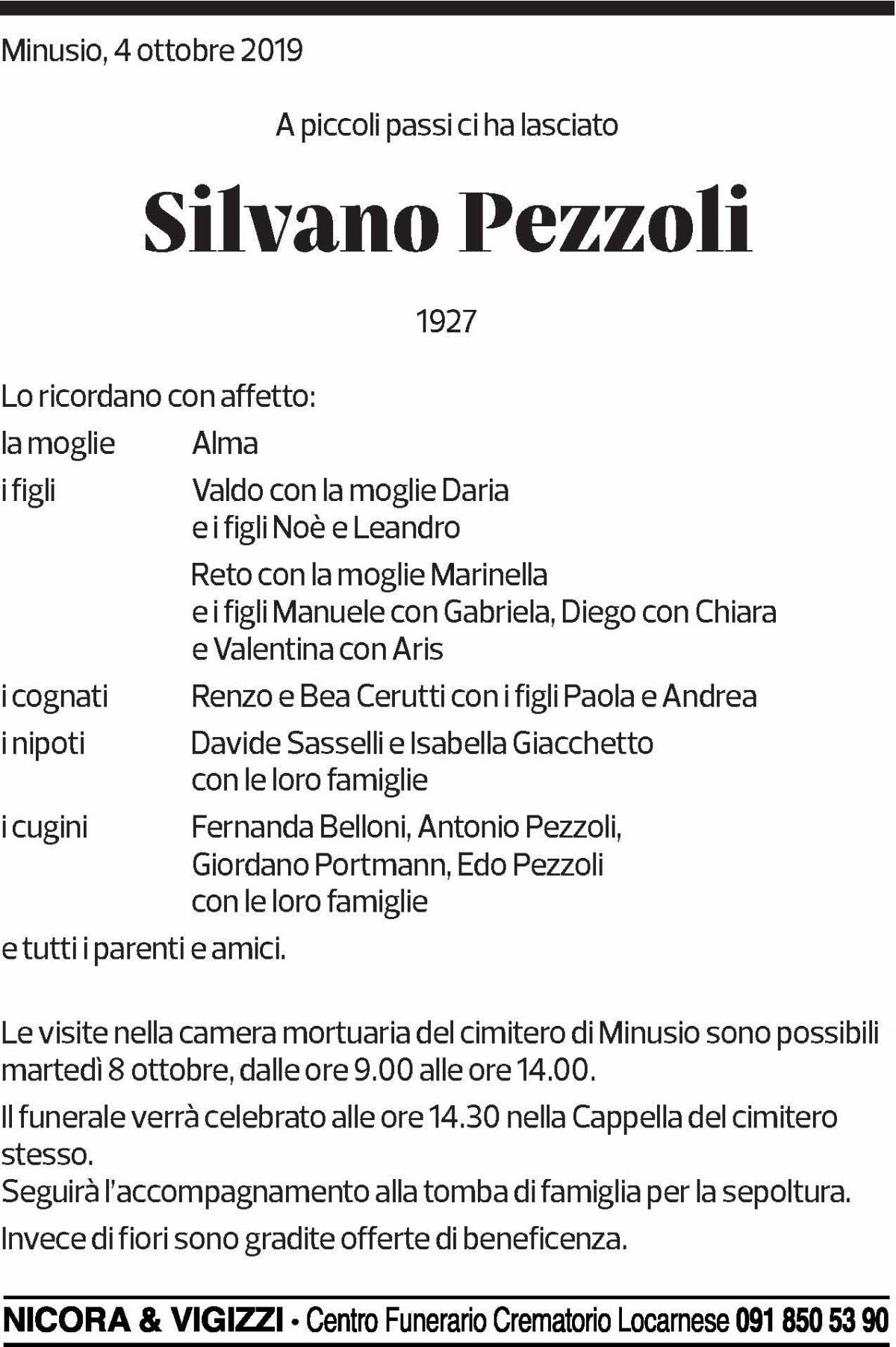 Annuncio funebre Silvano Pezzoli