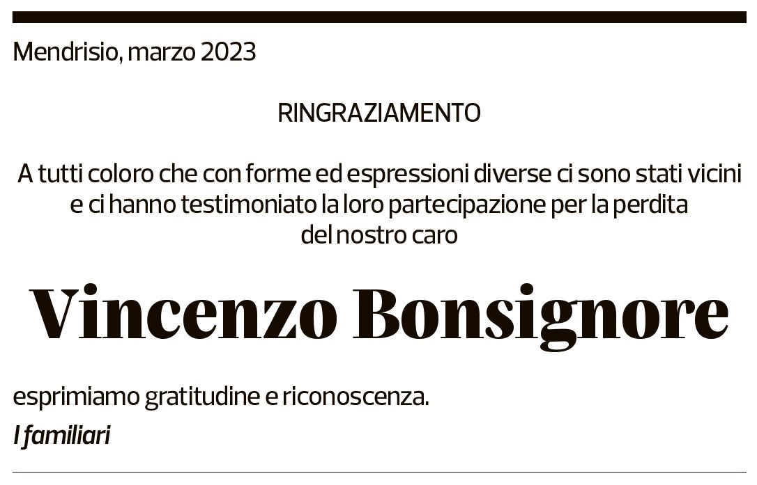 Annuncio funebre Vincenzo Bonsignore