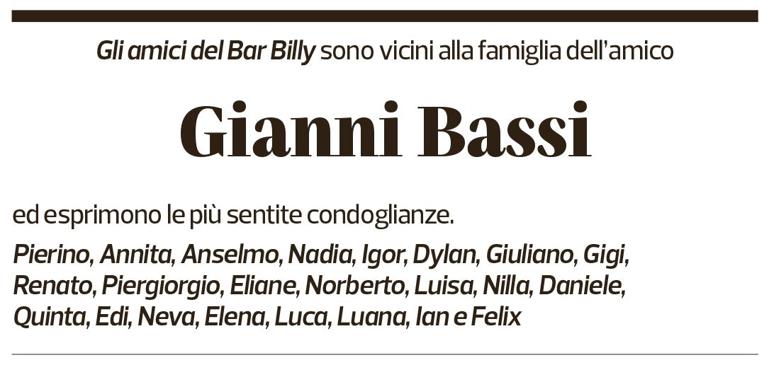 Annuncio funebre Gianni Bassi