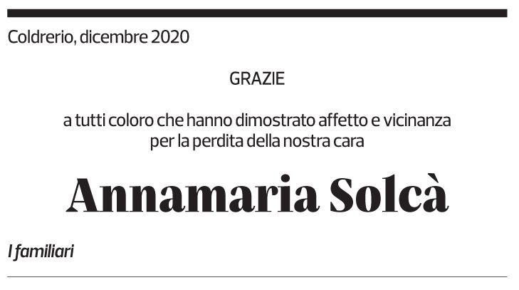 Annuncio funebre Annamaria Solcà