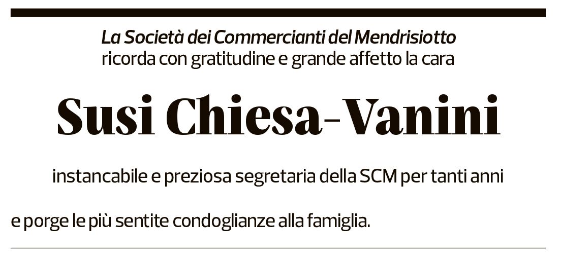 Annuncio funebre Susi Chiesa-vanini