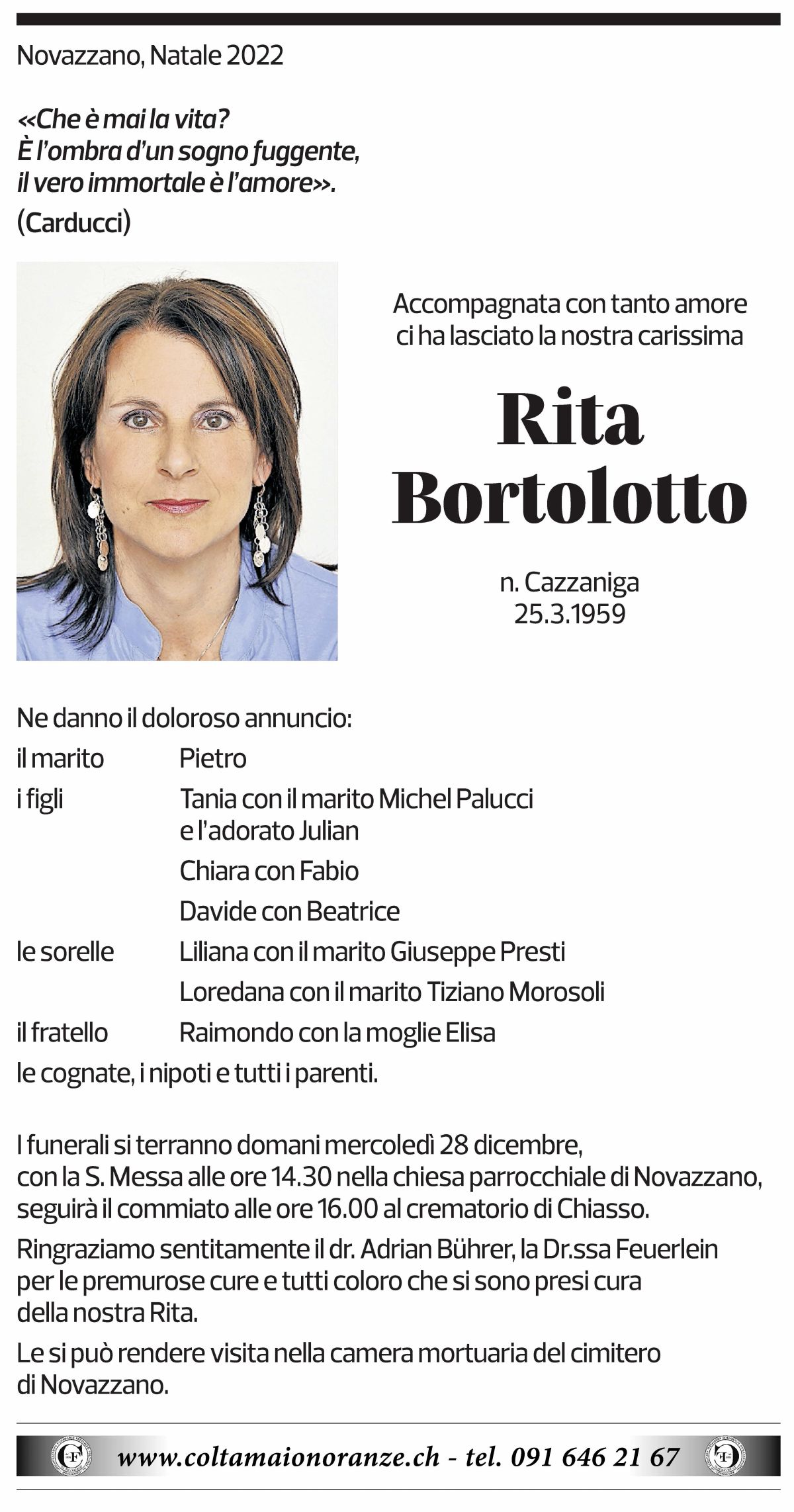 Annuncio funebre Rita Bortolotto