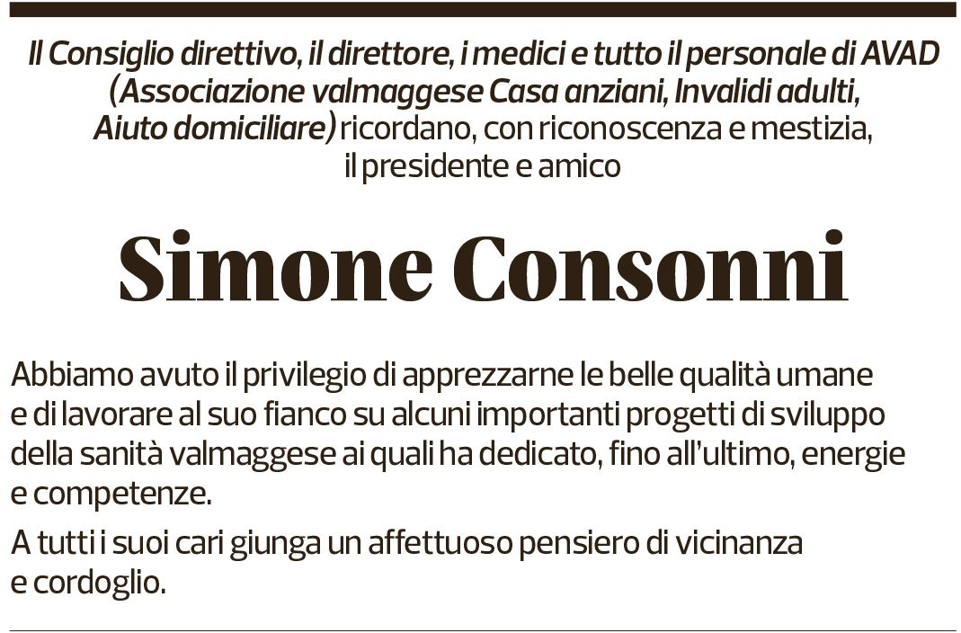 Annuncio funebre Simone Consonni