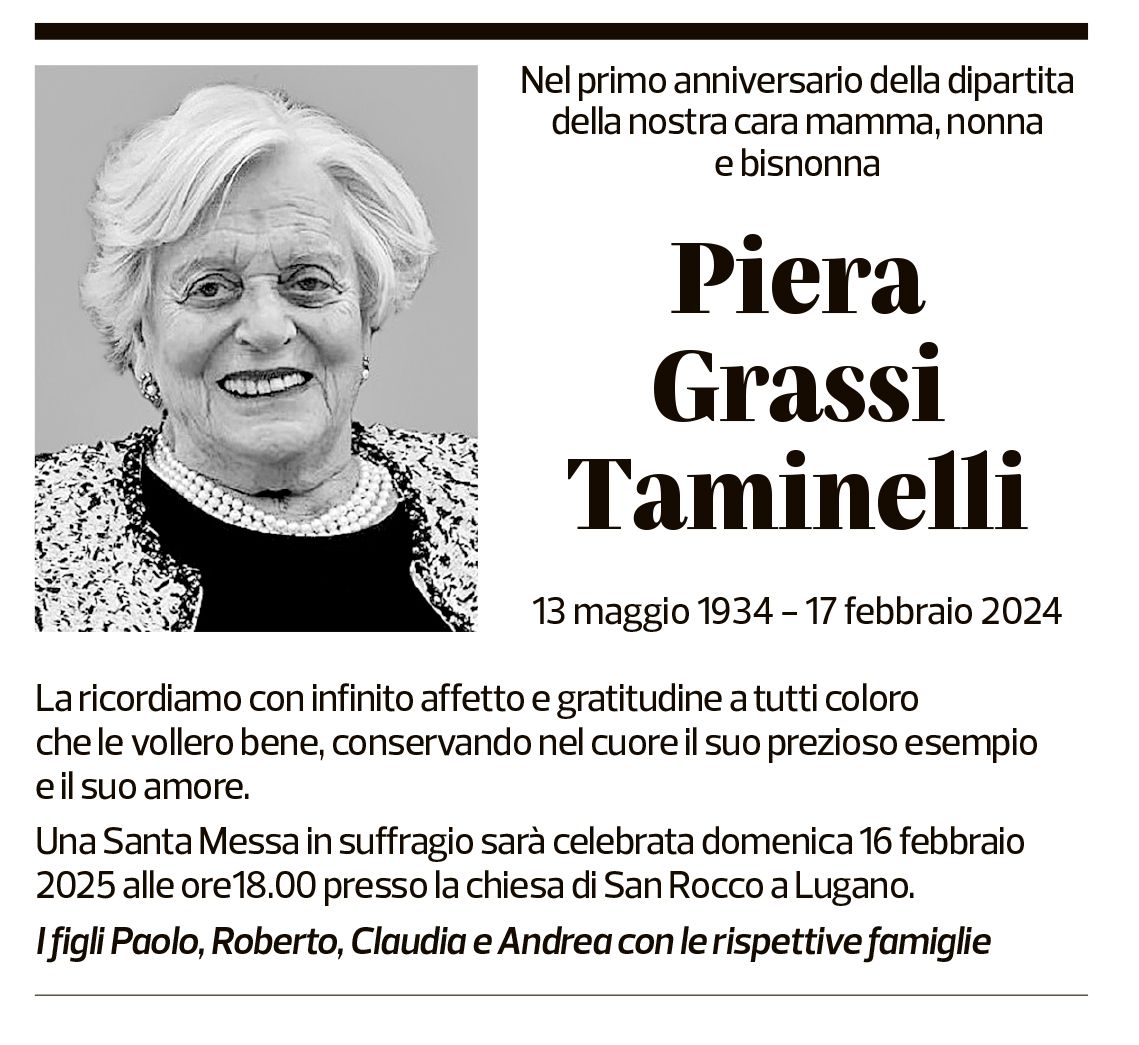 Annuncio funebre Piera Grassi Taminelli