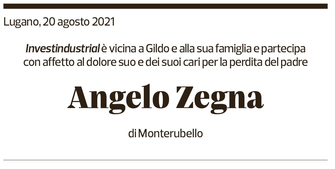 Annuncio funebre Angelo Zegna