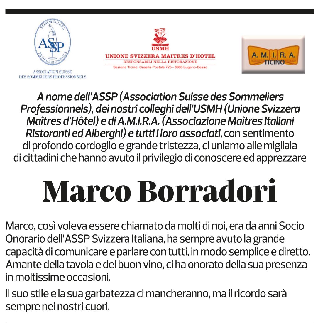 Annuncio funebre Marco Borradori