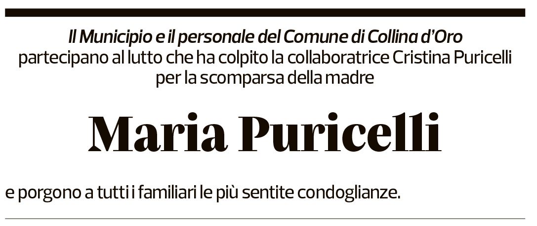 Annuncio funebre Maria Puricelli