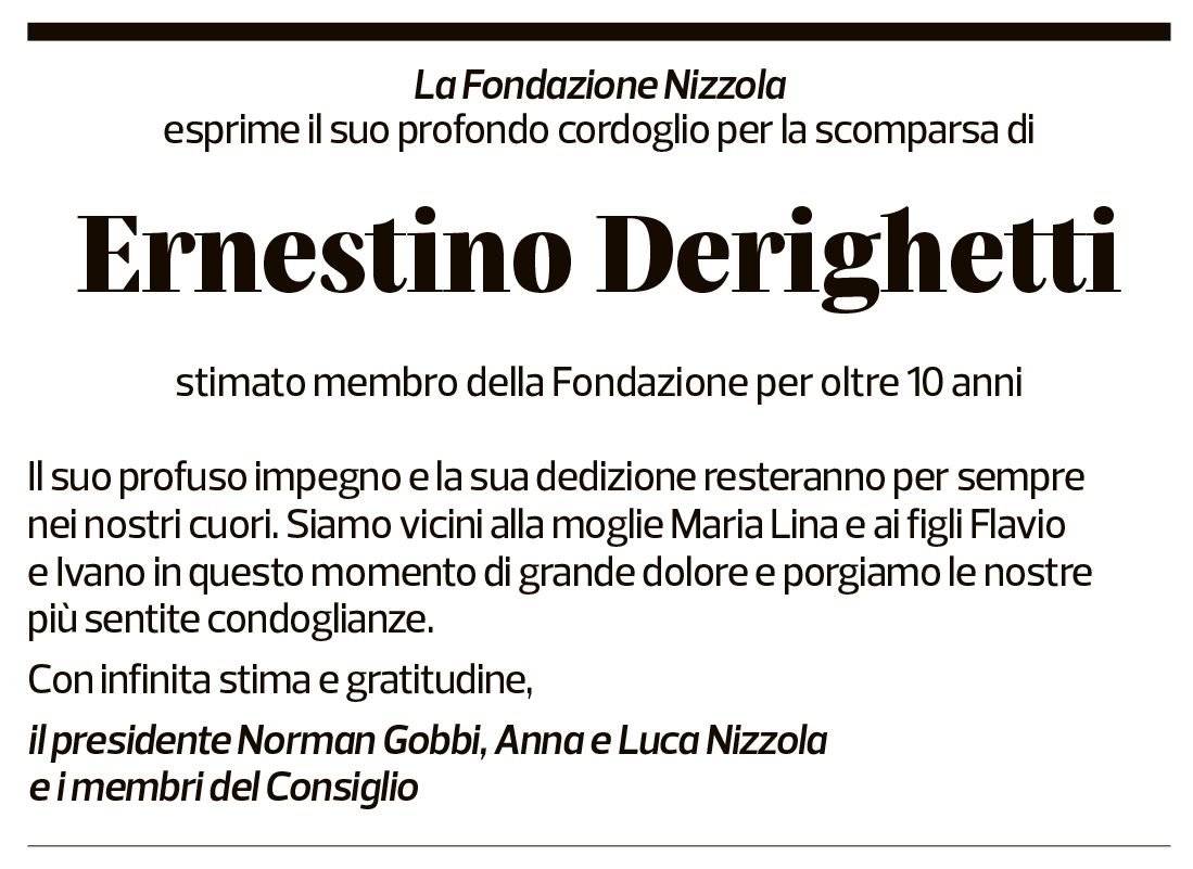 Annuncio funebre Ernestino Derighetti