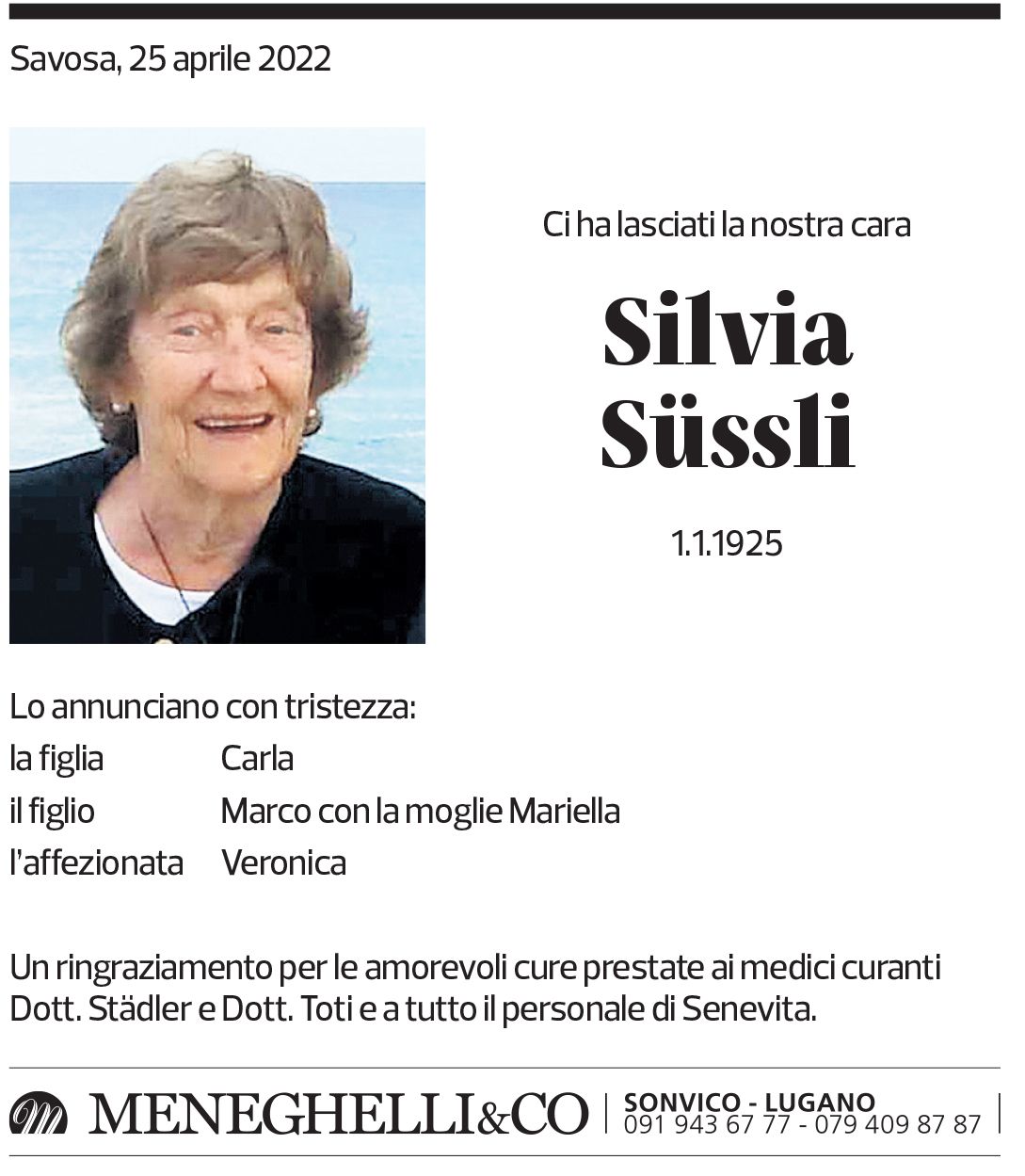 Annuncio funebre Silvia Süssli