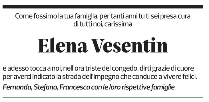 Annuncio funebre Elena Vesentin