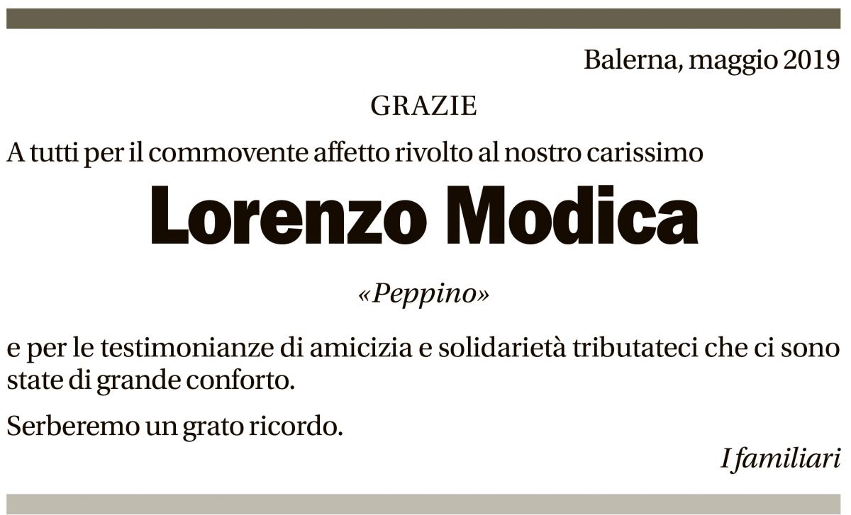 Annuncio funebre Lorenzo Modica