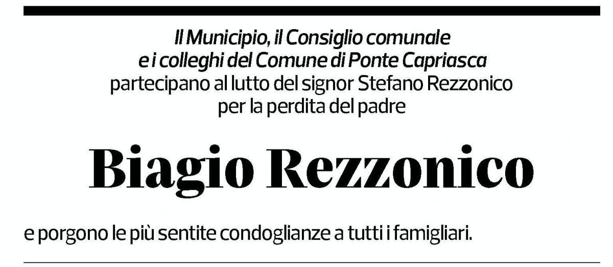 Annuncio funebre Biagio Rezzonico