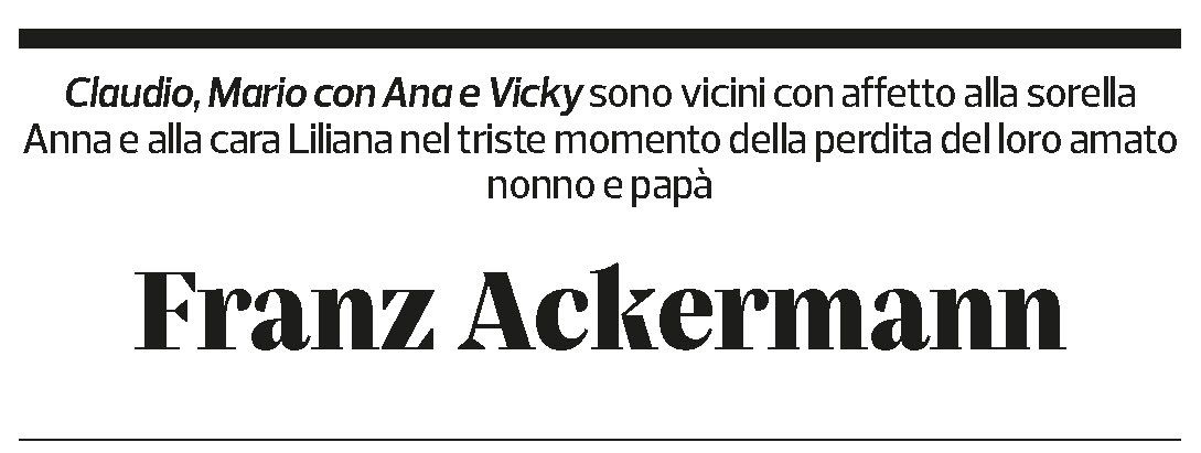 Annuncio funebre Franz Ackermann