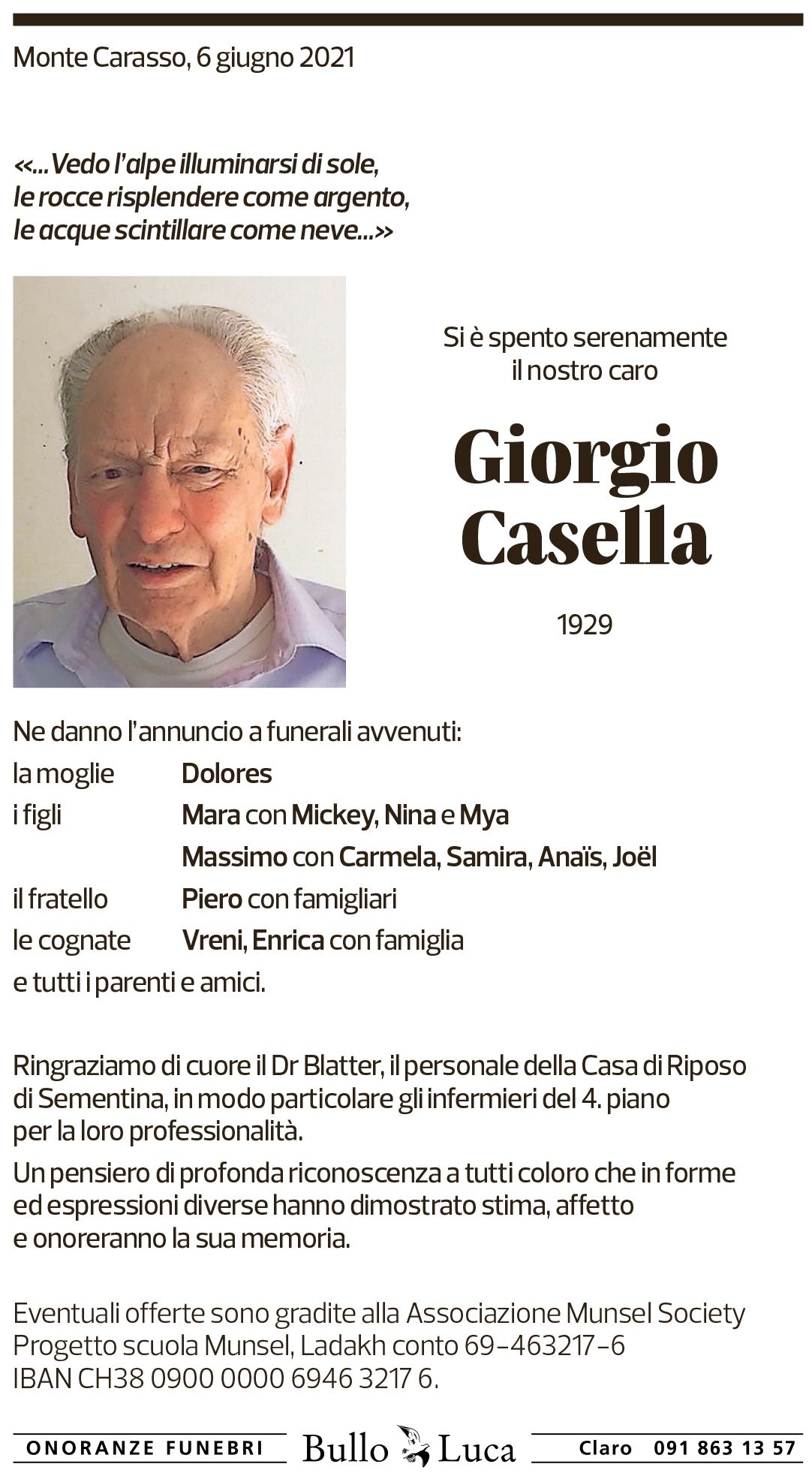 Annuncio funebre Giorgio Casella