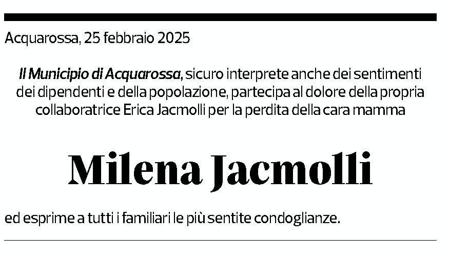 Annuncio funebre Milena Jacmolli