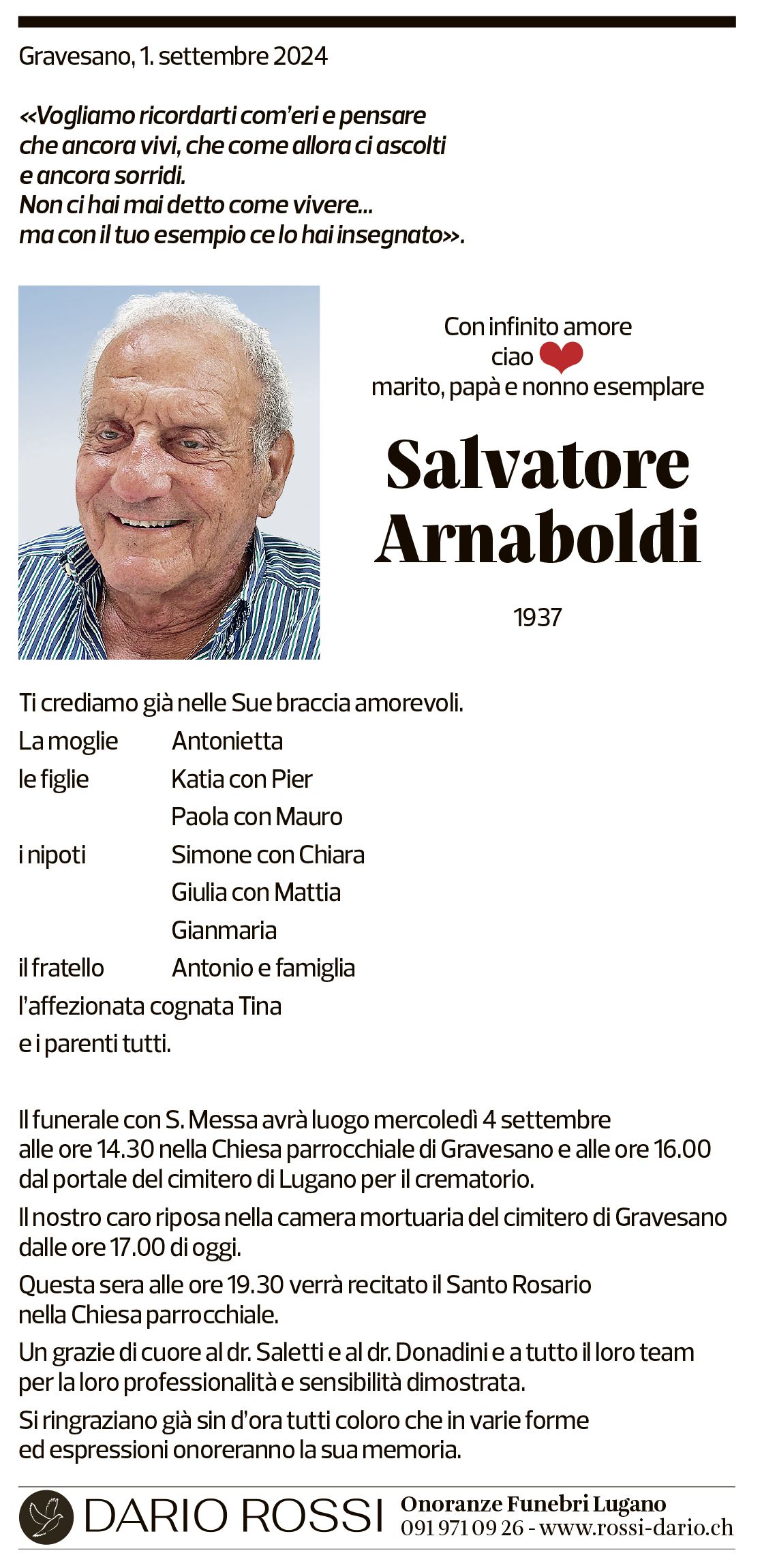 Annuncio funebre Salvatore Arnaboldi