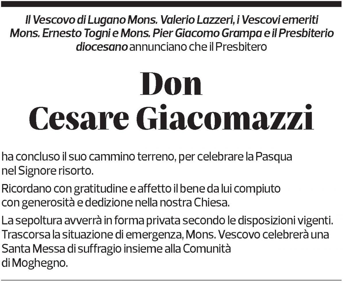 Annuncio funebre Don Cesare Giacomazzi