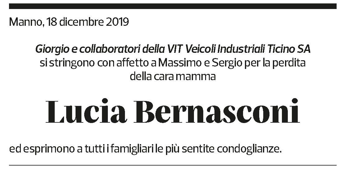 Annuncio funebre Lucia Bernasconi