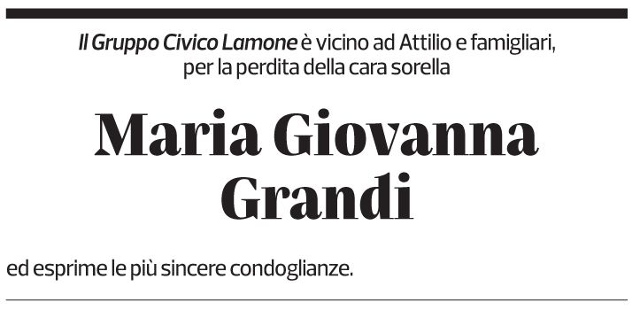 Annuncio funebre Maria Giovanna Grandi