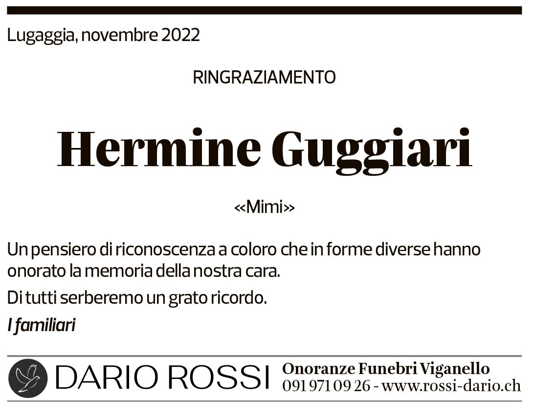 Annuncio funebre Hermine Guggiari