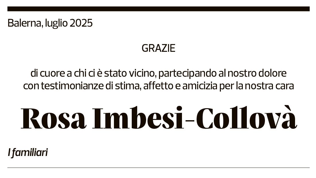 Annuncio funebre Rosa Imbesi-collovà