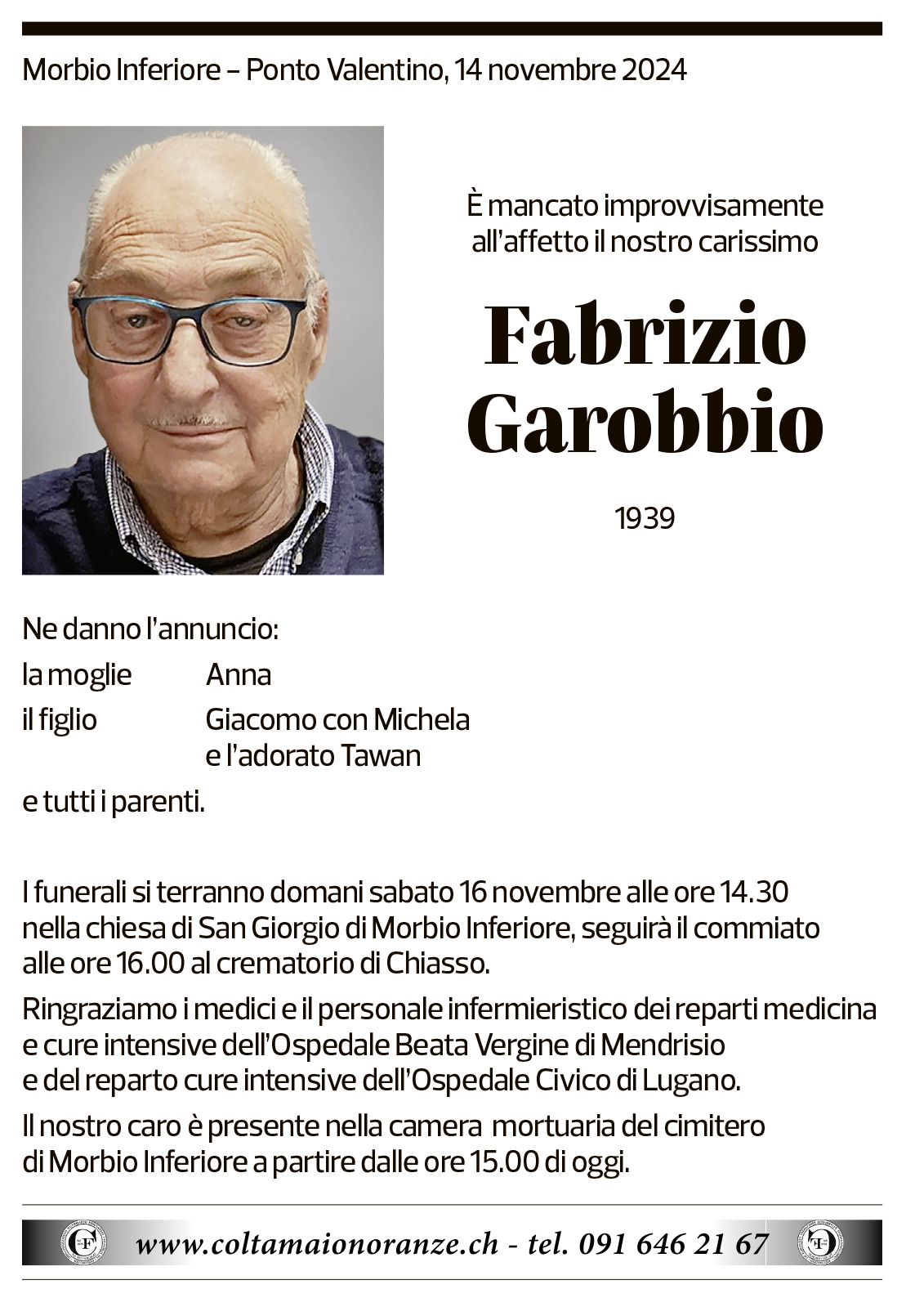 Annuncio funebre Fabrizio Garobbio