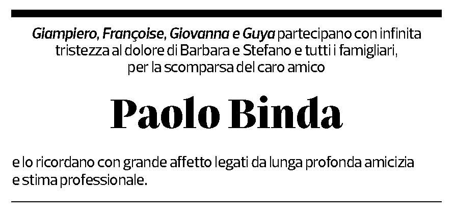 Annuncio funebre Primo Paolo Binda