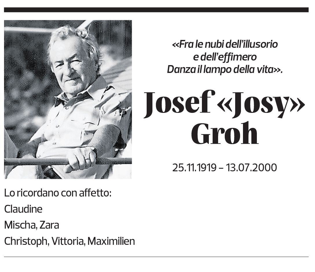 Annuncio funebre Josef Groh