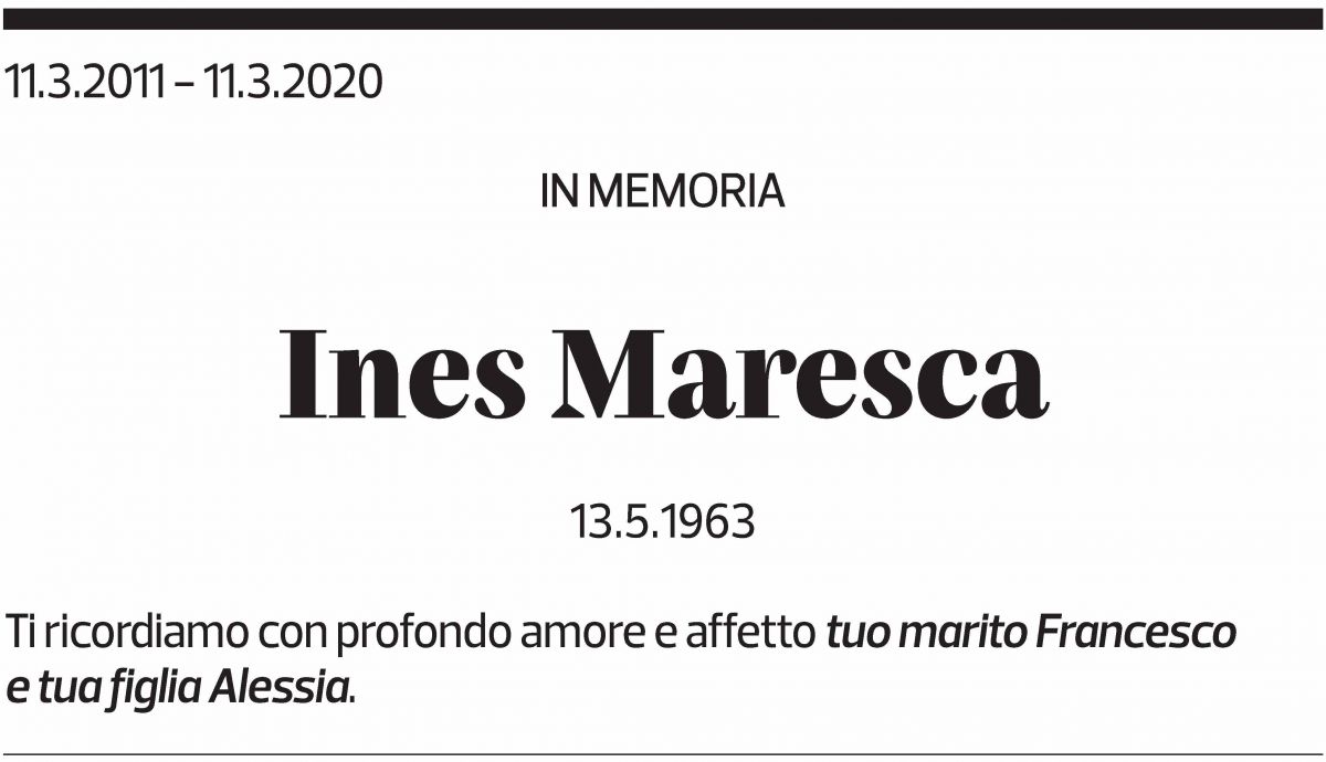 Annuncio funebre Ines Maresca