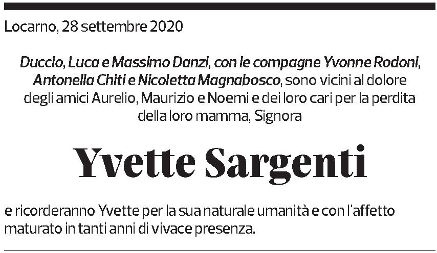 Annuncio funebre Yvette Sargenti