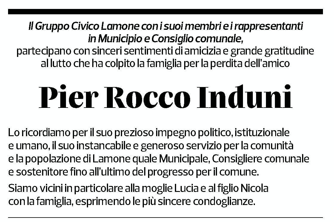 Annuncio funebre Rocco Induni