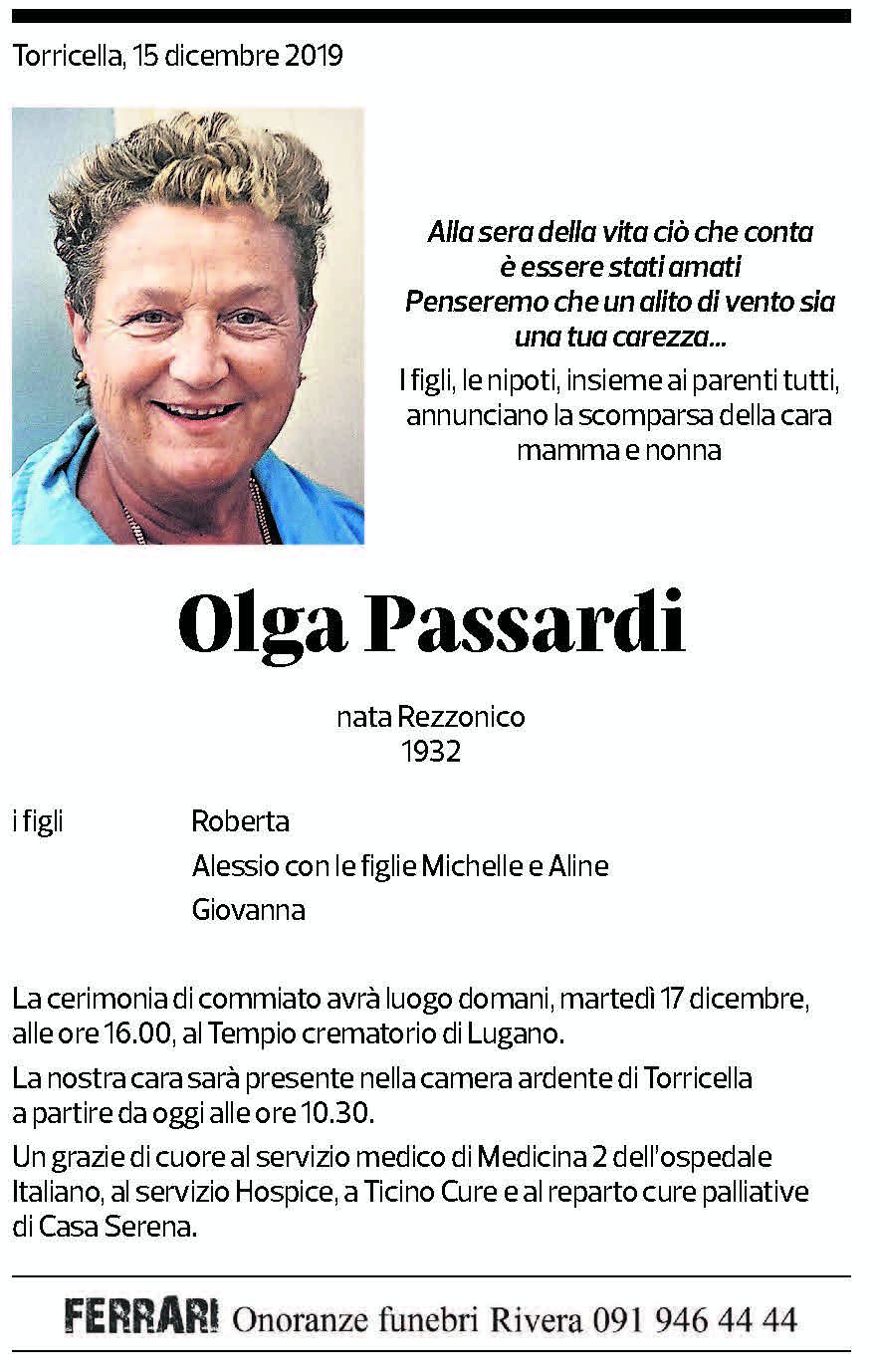 Annuncio funebre Olga Passardi